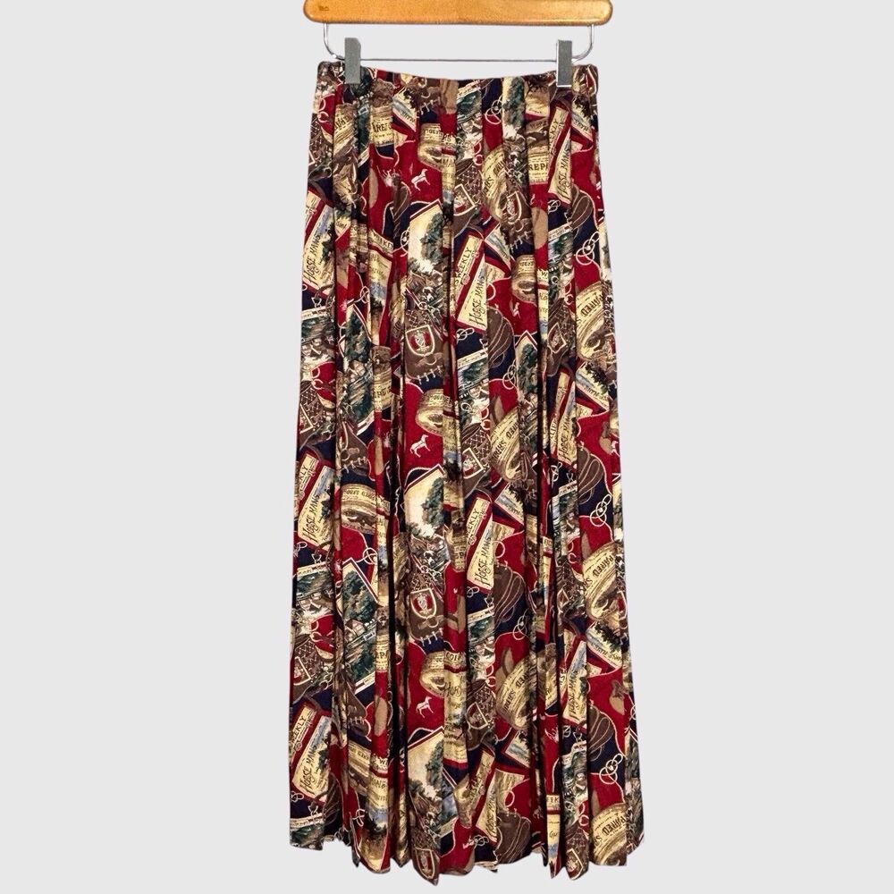 Vintage Marisa Christina Maxi Pleated Equestrian Skirt Medium Horses Western